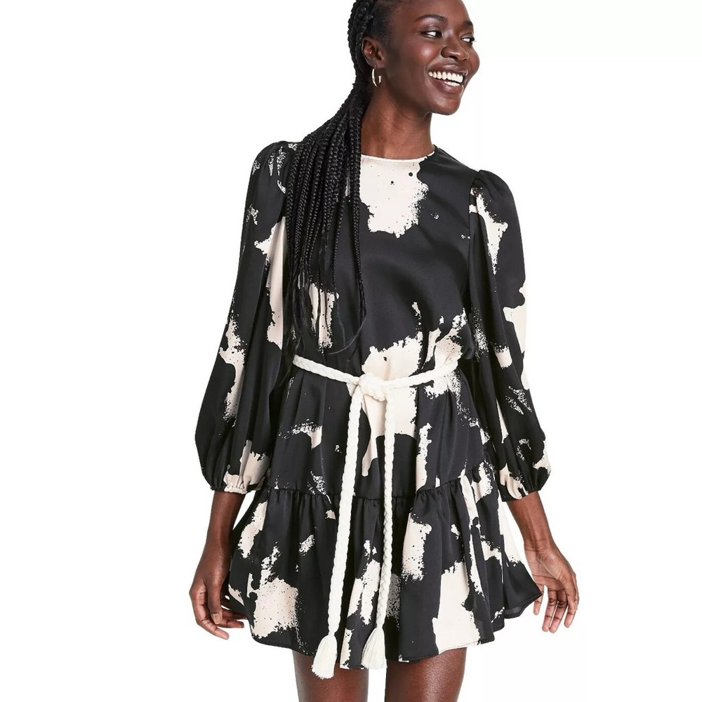 ALEXIS for Target | Long Sleeve Rope Belt Tiered Dress — Black